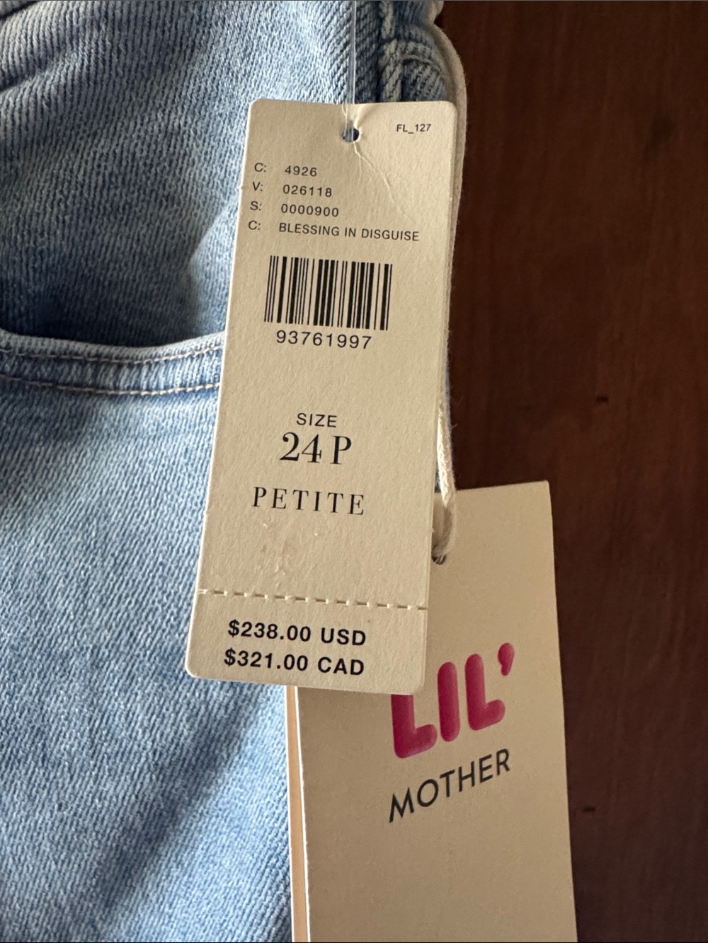 NWT MOTHER JEANS LIL MOTHER INSIDER CROP FRAY. SIZE 24 PETITE. - Picture 4 of 13